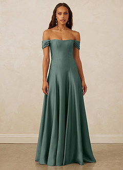 Christian Siriano Bridal for Azazie 1002 Bridesmaid Dresses Sea Moss A-Line Off the Shoulder Stretch Satin Convertible Dress image2