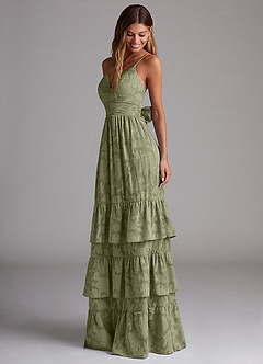 Azazie Nathalia Bridesmaid Dresses Pistachio A-Line Bow Floral Burnout Dress image3
