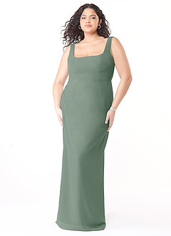 Azazie Flori Bridesmaid Dresses Silver Sage Sheath Square Neckline Chiffon Dress image9