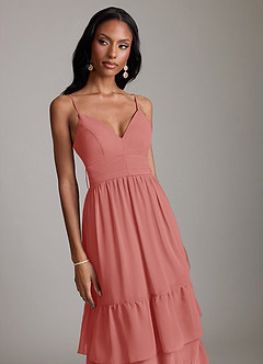 Azazie Nathalia Brudtärnklänningar Klä av A-Linje i Chiffong Rynkad Antik Ros image3