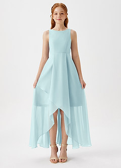Azazie Lizette Junior Sea Glass A-Line Pleated Chiffon Dress image3