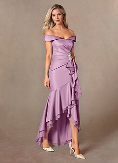 Azazie Billings Mother of the Bride Dresses Wisteria Mermaid Off the Shoulder Stretch Satin Dress image6