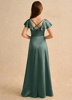 Azazie Nari Girls Formal Final Sale Blushing Pink A-Line with Sleeves Stretch Satin Dress image2