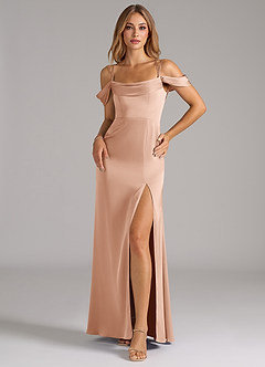 Azazie Callan Brautjungfernkleider Wandelbar A-Linie Plissee Stretch-Satin Kleid Roségold image3
