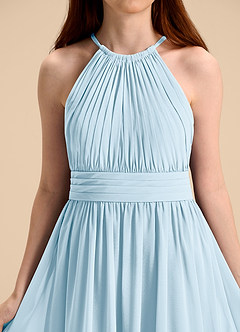 Azazie Malone Junior A라인 주름진 쉬폰 플로어 길이 주니어 신부 들러리 드레스 image8