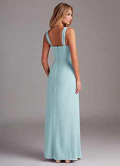 Azazie Denice Bridesmaid Dresses Sea Glass Sheath Pleated Chiffon Dress image6