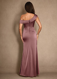 Azazie Hamptons Mother of the Bride Dresses Vintage Mauve A-Line Pleated Stretch Satin Dress image2