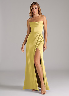 Azazie Johana Robes de demoiselle d'honneur Robe Sirène Convertible en Satin extensible Épaule décolletée Canari image6