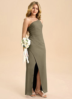 Azazie Eren Junior Vestido Salgueiro Verde de Chiffon de Linha A com Plissado image1