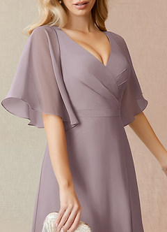 Azazie Cierra Brautjungfernkleider A-Linie V-Hals Chiffon Kleid Dämmerung image7