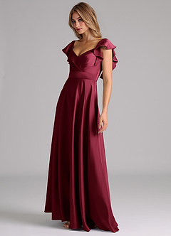 Azazie Leilani Bridesmaid Dresses Burgundy A-Line Ruched Stretch Satin Dress image8
