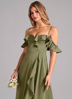 Azazie Lyra At-home Try On Dresses Black A-Line Off the Shoulder Stretch Satin Convertible Dress image7