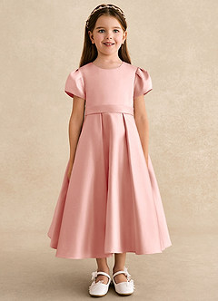 Azazie Princess Flower Girl Dresses Rosette A-Line Pleated Matte Satin Dress image5