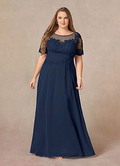 Azazie Raissa Mother of the Bride Dresses Dark Navy A-Line Lace Chiffon Dress image12