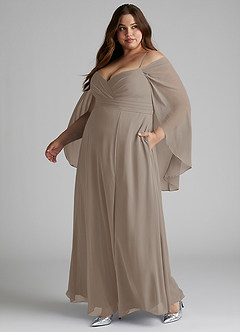 Azazie Cienna Jurken voor bruidsmeisjes Jurk van Chiffon met A-Lijn Off the Shoulder Taupe image10