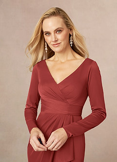 Azazie Risa Mère de la mariée Robes Robe Sirène en Maille Col V plissé Rouille image4