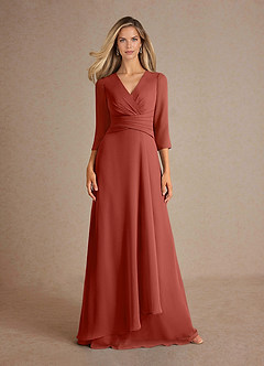Azazie Mayfield Kleider für die Brautmutter A-Linie Plissee Chiffon Kleid Terrakotta image6