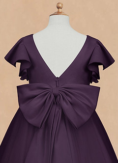 Azazie Kaeya Flower Girl Dresses Plum A-Line Bow Tulle Dress image8