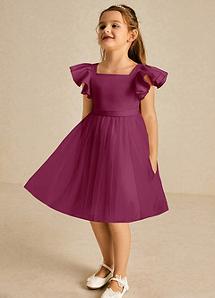 Azazie Kaeya Flower Girl Dresses Mulberry A-Line Bow Tulle Dress image4