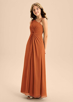 Azazie Brooke Junior Cinnamon A-Line Side Slit Chiffon Dress image6