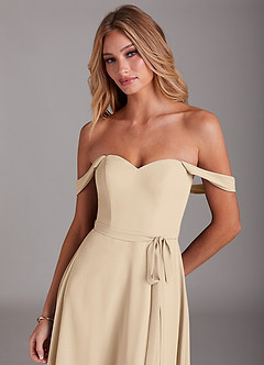 Azazie Aaron Bridesmaid Dresses Champagne A-Line Off the Shoulder Chiffon Convertible Dress image7