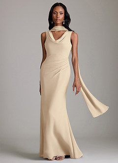 Azazie Linelle Robes de demoiselle d'honneur Robe Sirène en Mousseline de soie Plissée Champagne image1