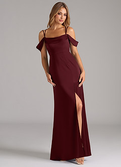 Azazie Callan Brautjungfernkleider Wandelbar A-Linie Plissee Stretch-Satin Kleid Cabernetrot image1
