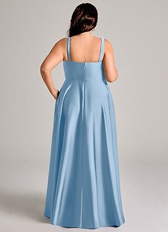 Azazie Shaude Bridesmaid Dresses Powder Blue A-Line Pleated Stretch Satin Dress image12