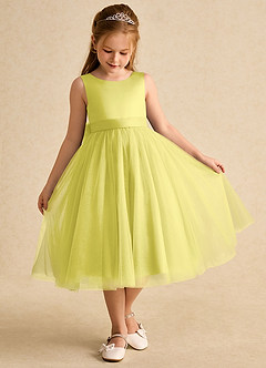 Azazie Winnie Flower Girl Dresses Canary Ball-Gown Bow Tulle Dress image2