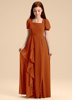 Azazie Priya Junior Abito A-Line in Chiffon Blusa Paprika image5