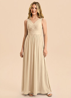 Azazie Kora Junior Champagne A-Line Pleated Chiffon Dress image5