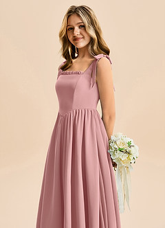 Azazie Delia Junior Abito A-Line in Chiffon Fiocco Rosa Polverosa image7