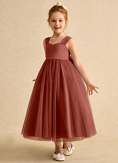Azazie Chickadee Blumenmädchenkleider Ballkleid Herzausschnitt Matte Satin Kleid Rotbraun image2