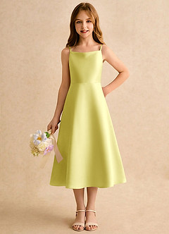 Azazie Jaella Girls Formal Flower Girl Dresses Lemon Sorbet A-Line Pleated Matte Satin Dress image5
