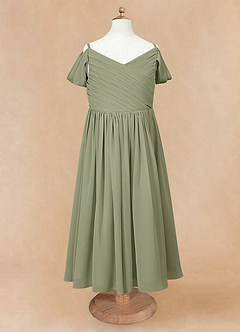 Azazie Chelle Robe Demoiselle D'honneur Fillette Robe Trapèze en Mousseline de soie Plissée Pistache image6
