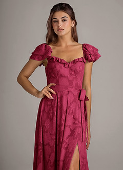 Azazie Aricella Jurken voor bruidsmeisjes Jurk van Bloemen Burn-out met A-Lijn Korset Bourgondië image6