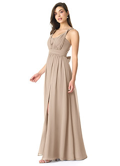 Azazie Olani Bridesmaid Dresses Taupe A-Line One Shoulder Chiffon Convertible Dress image4