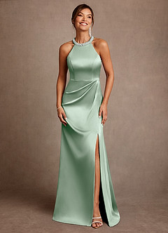 Azazie Lawrence Klänningar till brudens mor Klä A-Line i Stretch Satin Plisserad Agave image1