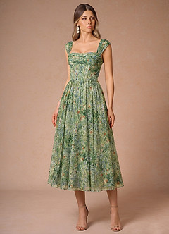 Hazel Green Floral Midi Dress image1