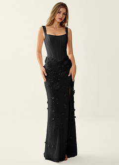 Belinda Black 3D Flowers Corset Lace Up Back Mermaid Prom Dress image3