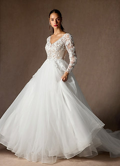 Azazie Freya Abiti da Sposa Abito A-Line in Tulle Lustrini Diamante Bianco Nudo image3