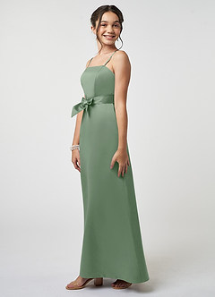 Azazie Anina Junior Matcha A-Line Bow Stretch Satin Dress image4