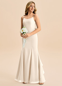 Azazie Lioren Junior White Alabaster Mermaid Bow Chiffon Dress image4