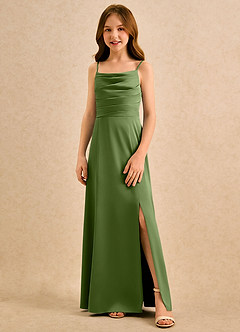 Azazie Chamomile Girls Formal Blumenmädchenkleider A-Linie Plissee Stretch-Satin Kleid Wacholder image4
