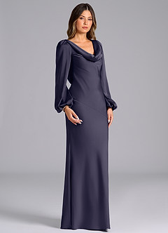 Azazie Rylina Bridesmaid Dresses Stormy Mermaid Long Sleeve Stretch Satin Dress image3