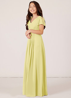 Azazie Peony Junior Robe Trapèze en Mousseline de soie Plissée Sorbet Citron image3