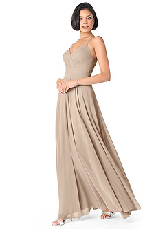 Azazie Avelina Bridesmaid Dresses Taupe A-Line V-Neck Pleated Chiffon Dress image3