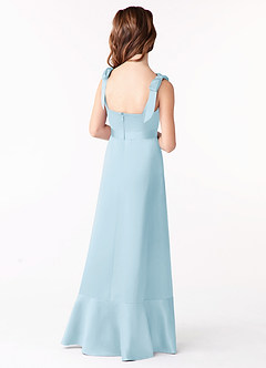 Azazie Barbara Junior Sky Blue A-Line Bow Stretch Satin Dress image3