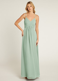 Azazie Shannon Bridesmaid Dresses Agave A-Line Pleated Chiffon Dress image1