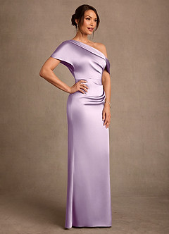 Azazie Rutha Mother of the Bride Dresses Frosted Lilac Sheath One Shoulder Stretch Satin Dress image3